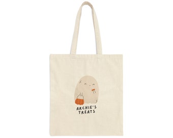 Cute Ghost Halloween Candy Tote | Cotton Canvas Tote Bag
