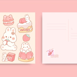 Le paradis des fraises pokis | Impression d'art kawaii | Carte postale de 4,75 po. x 4,75 po.