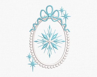 Frozen Snowflake Frame Embroidery Design Pretty Bow Princess Embroidery