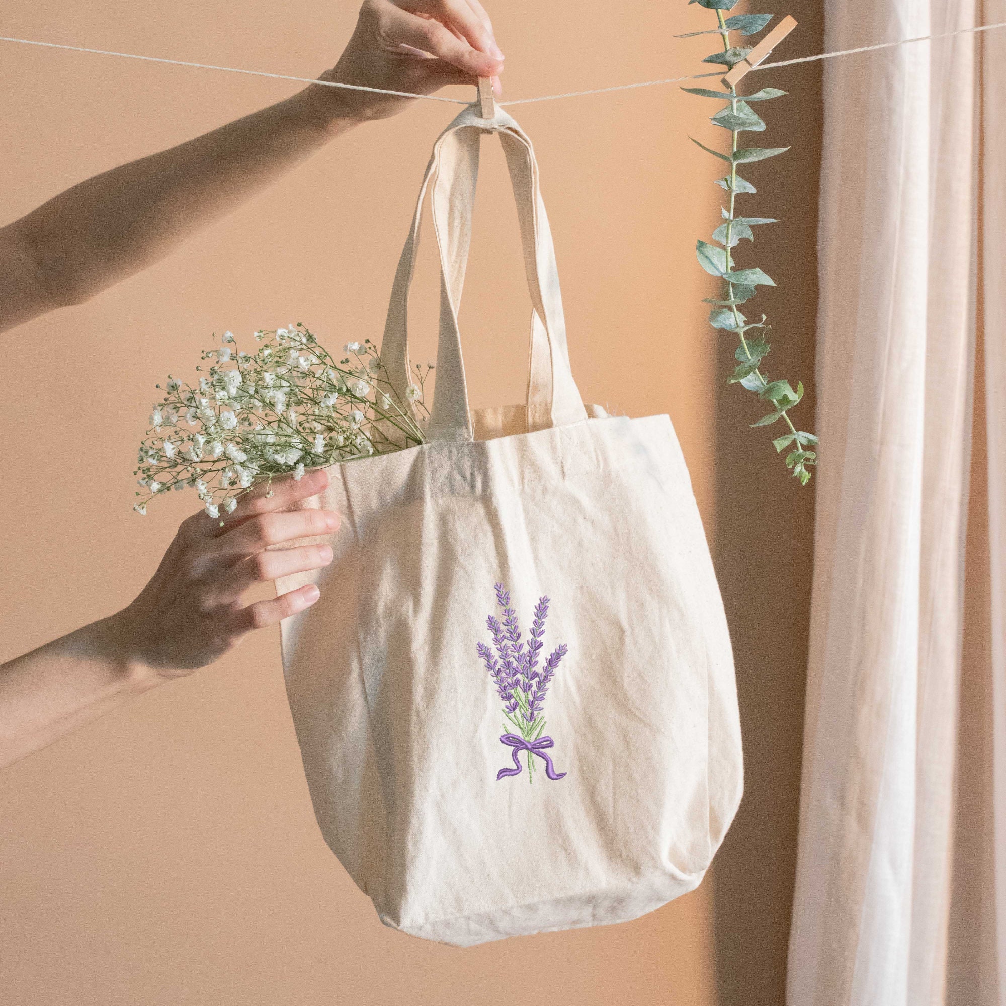 Lavender Stem Embroidery Design for Weddings Spa Cushions