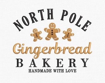 Gingerbread Bakery Embroidery Design, North Pole Christmas (Digital Download)
