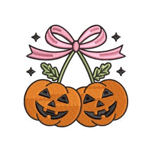 Cherry Pumpkin Embroidery Design Autumn Fall Embroidery Pretty Ribbon Autumnal Machine Embroidery