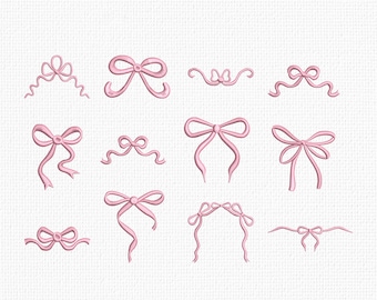 Pretty Bow Embroidery Designs Bundle Coquette Ribbon Girly Design Collection