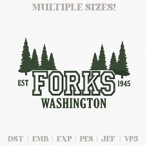 Diseño de bordado de Forks Washington, descarga instantánea, bordado a máquina de vampiros