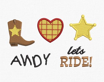 Wzory haftu "Toy Story Andy Cowboy" na bluzy z kapturem i koszulki