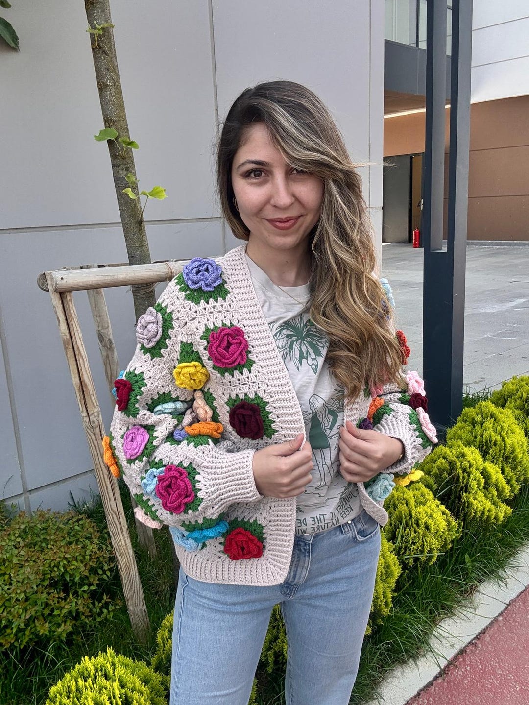 Long Sleeve 3D Flowers Cardigan Sweater main image 1