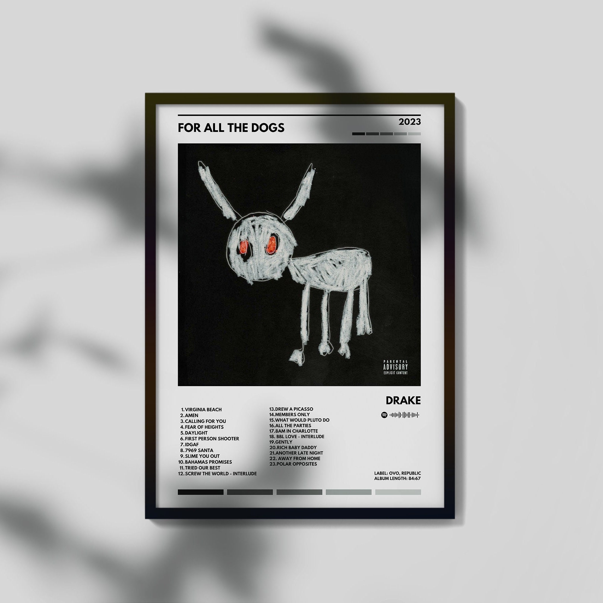 2023 Drake Album Drake for All the Dogs Poster Aesthetic Pop