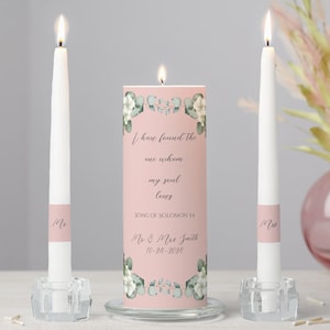 Pink Elegant Eucalyptus Wedding Unity Candle Set