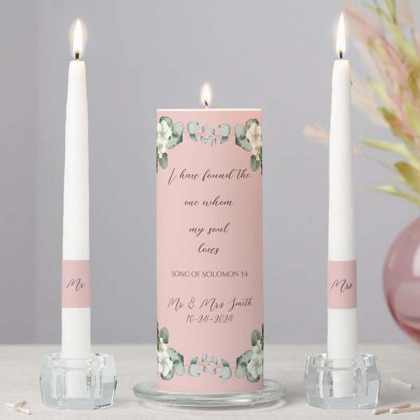 Pink Elegant Eucalyptus Wedding Unity Candle Set