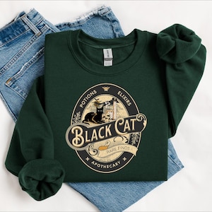 Black Cat Hoodie, Halloween Sweatshirt, Halloween Cat Hoodie, Fall Sweatshirt, Cute Halloween, Spooky Season Hoodie, Cat Lovers Sweater