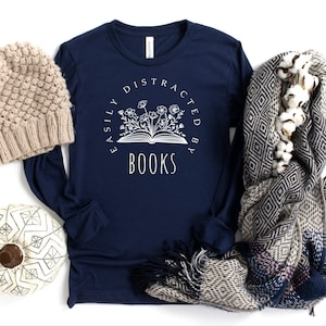 Distracted By Books Long Sleeve, Book Lovers Shirt, Book Club Long Sleeve, Book Lovers Club, Books Social Club, Holiday Long Sleeve Shirt