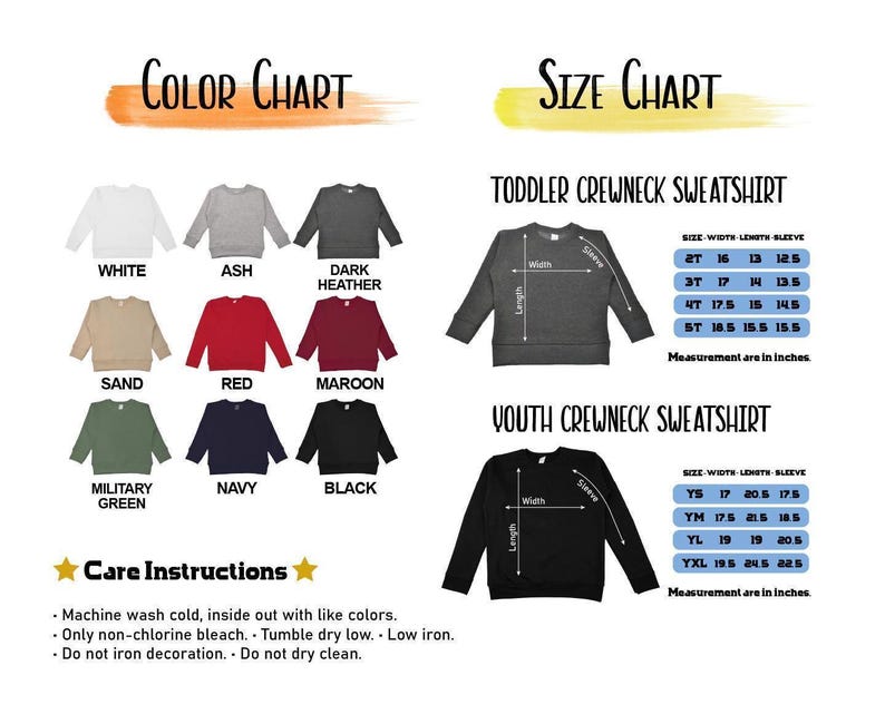 the color chart for a long - sleeved t - shirt