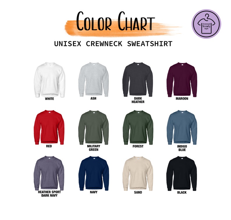 a picture of a color chart for a men's crew neck sweater