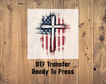 Flag Cross DTF, American Printing, Christian Transfer, Gifts For All, 4th Of July
