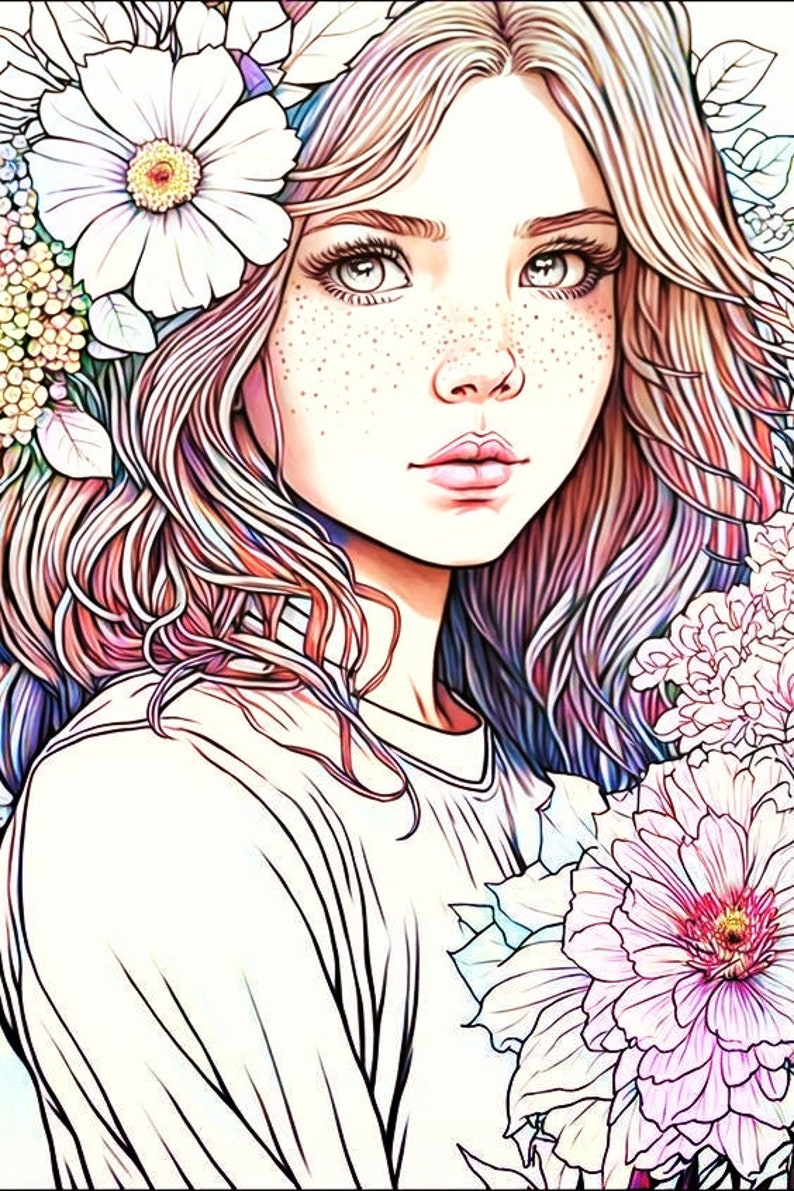 Realistic Face Premium Coloring Page Printable Adult Women - Etsy