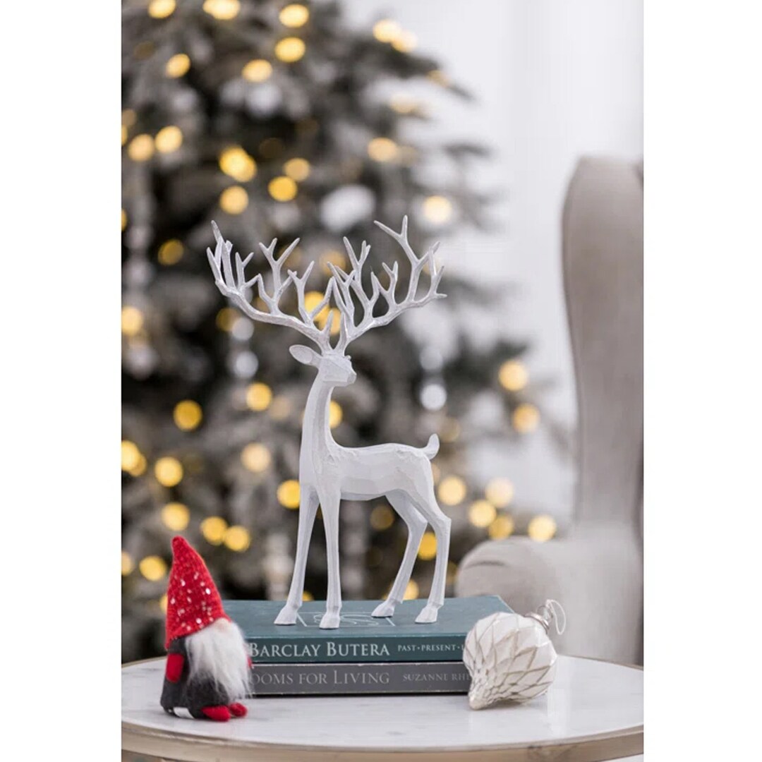 Resin Reindeer Statue Christmas White Deer Sculpture Table Etsy