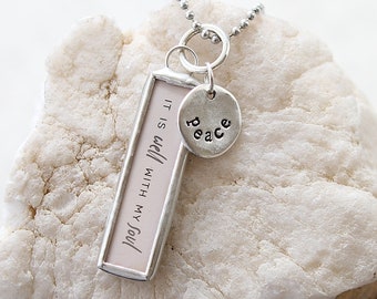 It Is Well With My Soul Soldered Charm Necklace, Handmade charm, scripture charm, faith charm, christian charm, faith pendant, hymn jewelry