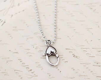 Silver Ball Chain Heart Charm Catcher for Charm Necklaces, Charm Clip Necklace, Charm Necklace, Charm Holder