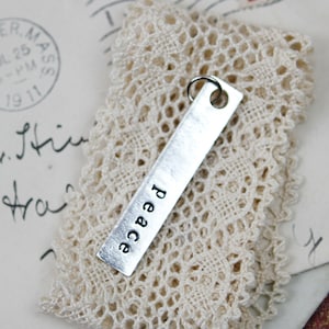 Hand Stamped Charm, Personalized, Custom, Choose your own word, rectangle, bar, silver, custom name charm, mom charm, mom necklace