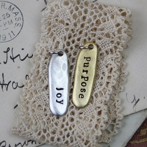 Hand Stamped Charm, Personalized, Custom, Choose your own word, oval shape, silver, gold, custom name charm, mom charm, mom necklace