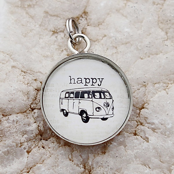 Happy Camper Charm, Wanderlust Charm, camper van, volkswagon charm, VW Bus, camping charm, happy charm