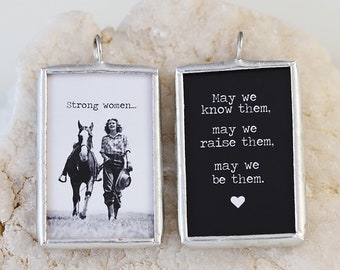 Strong Women Soldered Charm Jewelry, vintage photo charm, Handmade Collage Art Charm, Charm Necklace, inspiring jewelry, horse charm