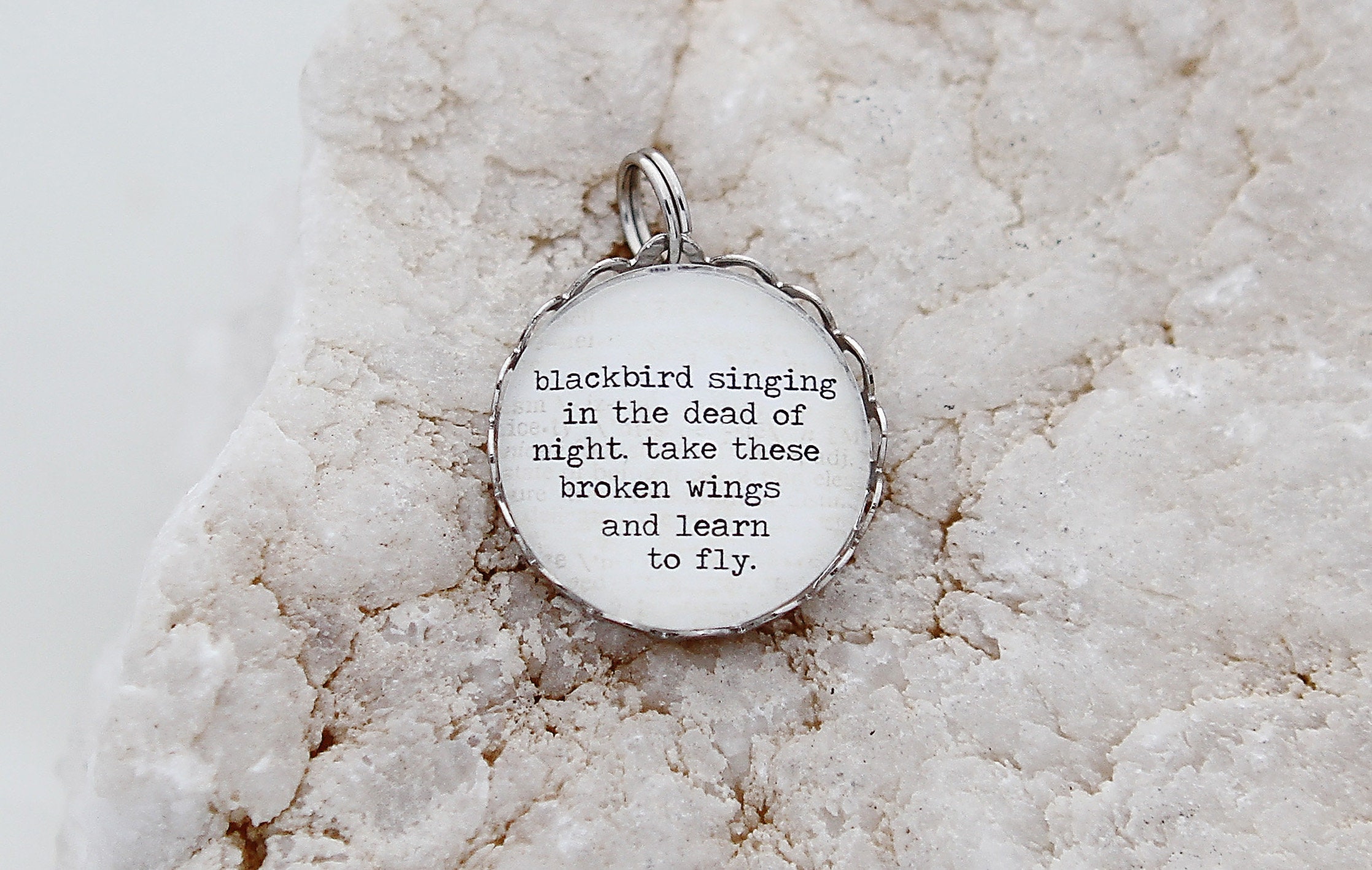 Blackbird Charm, song lyric Charm, inspirational charm, beatles charm, build your own charm necklace, inspirational gift, learn to fly