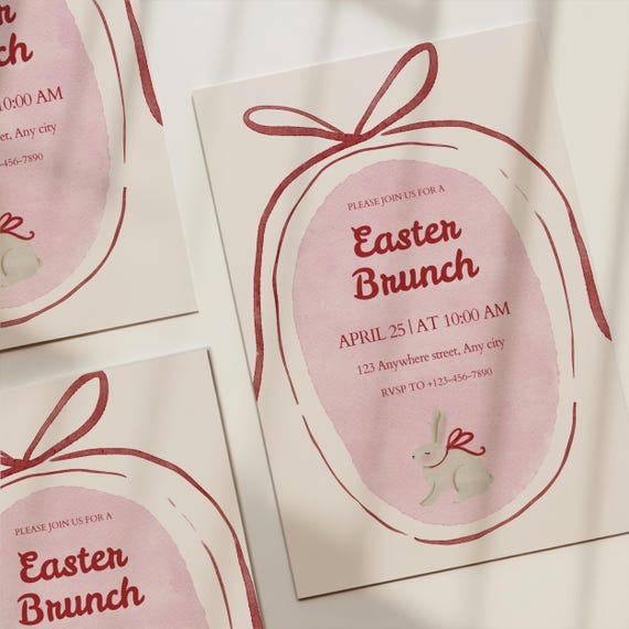 Easter Brunch Invitation Template, Watercolor Easter Egg Invite, Bunny Easter Brunch printable or Digital Invitation, Spring Brunch Invite