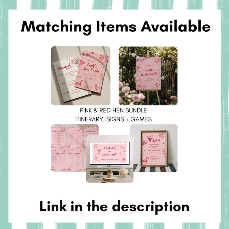Editable Red and Pink Bachelorette Weekend Itinerary Printable or Digital Hen Do Itinerary Hand Drawn Girls Trip Itinerary Template image 5