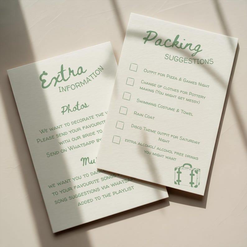 Editable Green Bachelorette Weekend Itinerary Printable or Digital Hen Do Itinerary Hand Drawn Girls Trip Itinerary Template