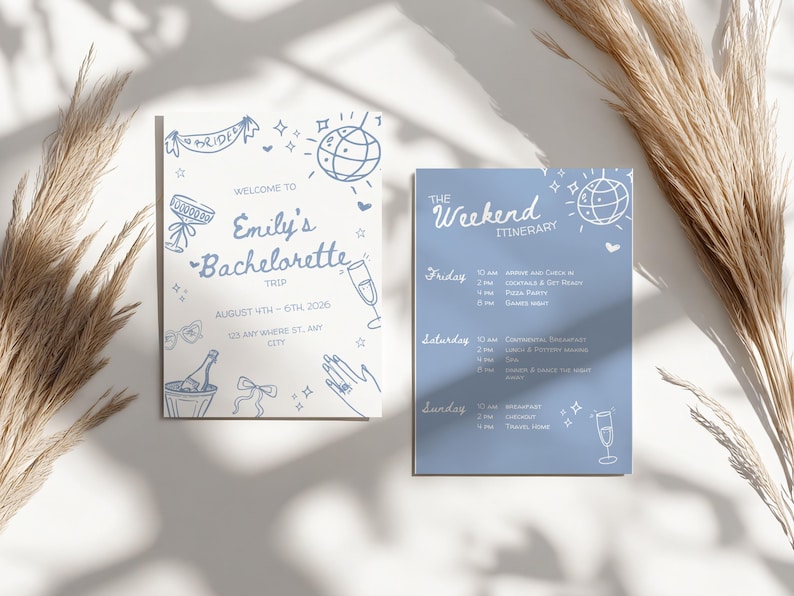 Blue and White Hen party itinerary blue and white bachelorette weekend itinerary