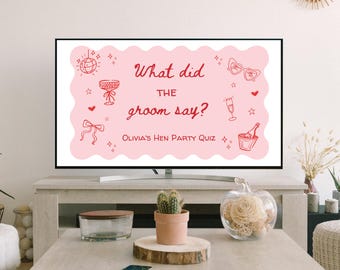 Qu'est-ce que le marié a dit jeu-questionnaire pour l'enterrement de vie de jeune fille rose et rouge jeu power point qu'a dit le marié (modèle de toile)