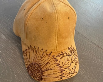 Sunflower and Vines Burned Baseball Cap