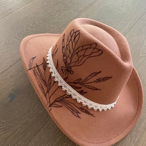 Custom Burned Fedora With Dragonfly Motif