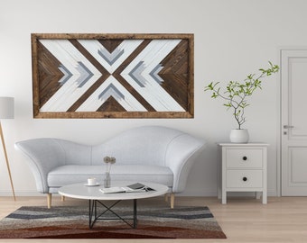 Arte geométrico de madera de pared de 4' x 2' / decoración de pared de madera, arte geométrico de la pared, arte de la pared, arte moderno de la pared de madera de la granja, arte rústico de la pared