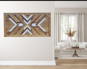 Arte geométrico de madera de pared de 4' x 2' / decoración de pared de madera, arte geométrico de la pared, arte de la pared, arte moderno de la pared de madera de la granja, arte rústico de la pared