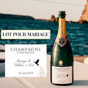 Set di etichette per champagne personalizzate - Decorazione per matrimonio Dove - Battesimo