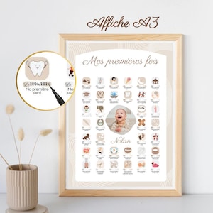 Regalo de nacimiento personalizado - Póster "Mis primeras veces bebé" - Minimalista