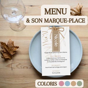 Menu et marque-place - Décoration table - Mariage - Anniversaire - Baptême - Communion