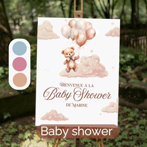 Affiche Baby Shower - Affiche personnalisée bienvenue - Ourson s'envole