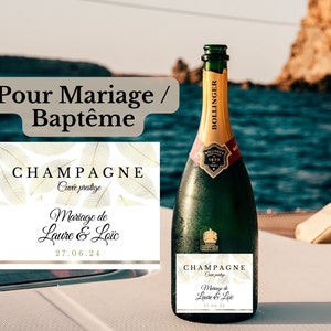 Set di etichette champagne personalizzate - Decorazione dorata per matrimonio/battesimo