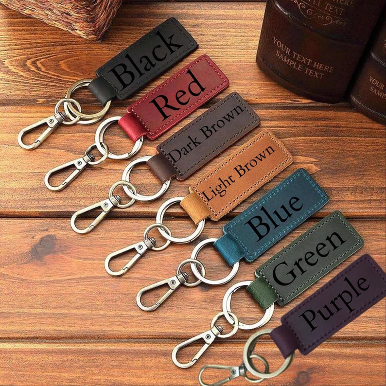 Personalized Leather Keychain, Custom Keychain, Custom Leather Keychain, Anniversary Gift, Engraved Name Keyring Accessory Couple Keychains image 2