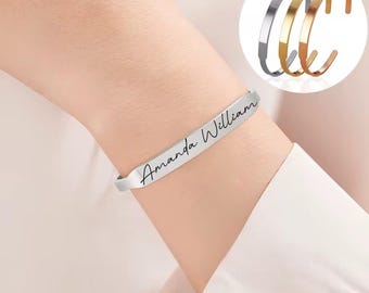 Custom Name Bracelet, Cuff Bangle Bracelet, Personalized Engraved Jewelry Gift for Women