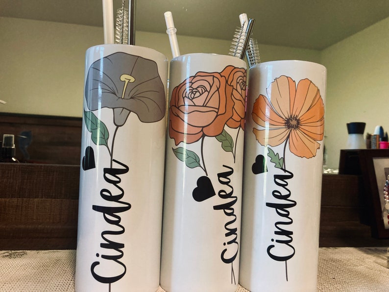 personalized Tumbler Cup, Stainless steel Tumbler Cup, Tumbler cup, skinny Tumbler cup, Tumbler Cup with Straw, gift for her. image 1