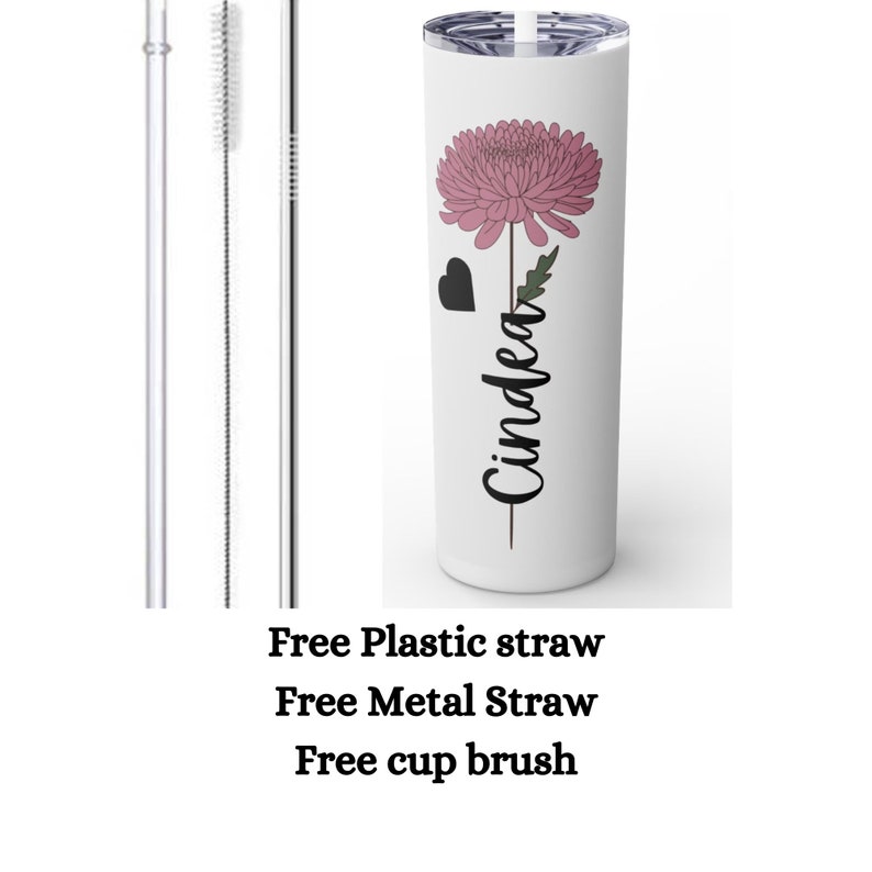 personalized Tumbler Cup, Stainless steel Tumbler Cup, Tumbler cup, skinny Tumbler cup, Tumbler Cup with Straw, gift for her. image 2