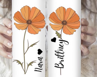 Personalized Floral Name Tumbler Gift for Her | Custom Wildflower Stainless Cup | Insulated Travel Drinkware | Birthday or Valentine Present