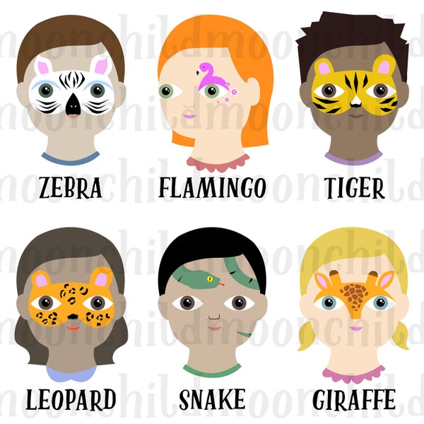 Jungle Safari Theme Party - Face painting design menu board Image.  Printable PDF image to download.