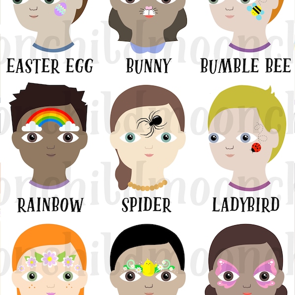 Easter Spring Face Painting Menu Board Image.  Printable PDF image to download.