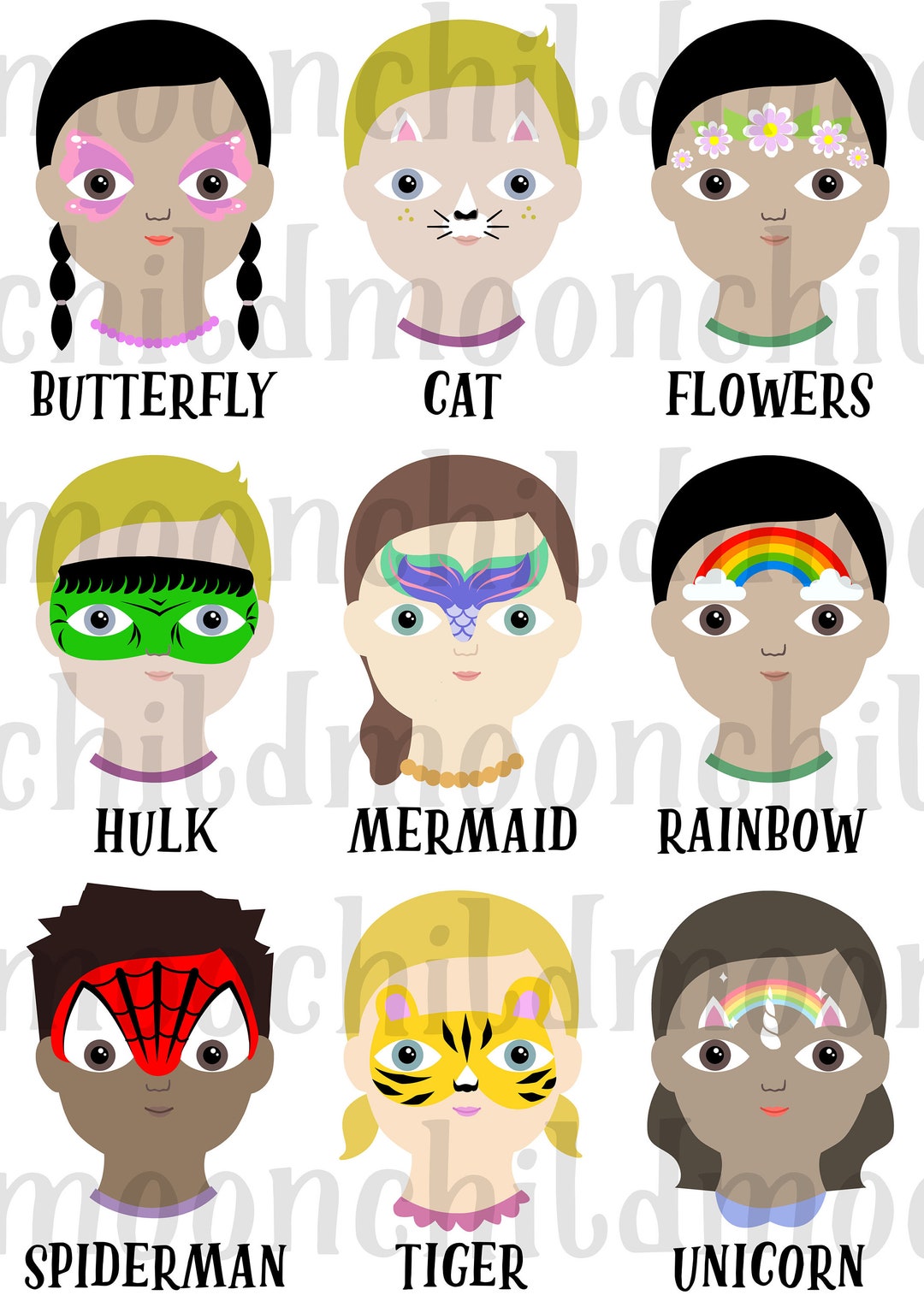 CUSTOM Face Painting Menu Board Image. Choose Any 9 Printable - Etsy ...