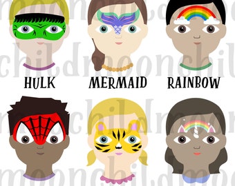 CUSTOM Face Painting Menu Board Image. Choose any 6 Printable PDF images to download.